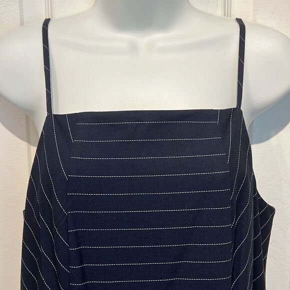 Banana Republic Navy with White Pinstripes Wide Leg Ankle Length Jumpsuit Sz 8P - Picture 2 of 14